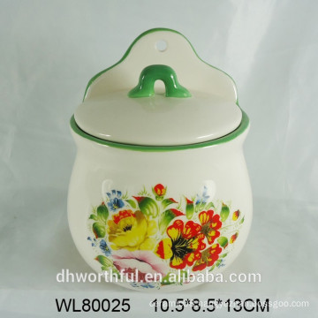 ceramic condiment container w/ flower decal